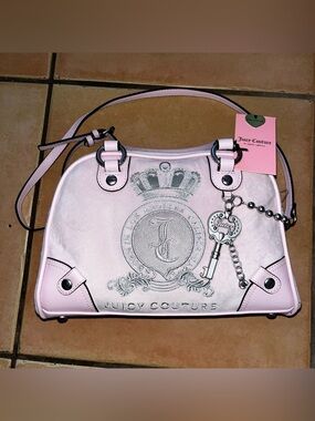 Pink Silver Velvet Juicy Couture Classic Juicy Lover Bowler Bag Crossbody Purse